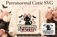 Purranormal Cutie Cat SVG, Halloween Coquette Cat SVG, Product Image 1