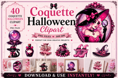 Coquette Halloween Clipart Bundle PNG 40 Pink Graphics Product Image 1