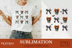 Coquette bow Halloween png for sublimation being used as a Halloween shirt print