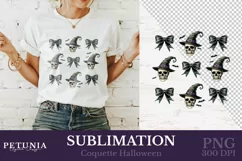 Coquette bow Halloween png for sublimation being used as a Halloween shirt print