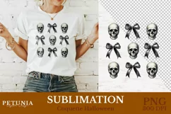 Coquette bow Halloween png for sublimation being used as a Halloween shirt print