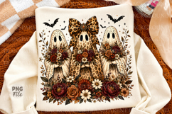 Coquette Leopard Ghost Trio PNG, Floral Halloween Ghost PNG Product Image 1