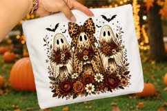 Coquette Leopard Ghost Trio PNG, Floral Halloween Ghost PNG Product Image 3