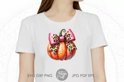 Pumpkin with Coquette Bow in leopard print PNG for sublimation 