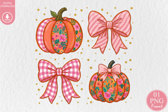 Coquette Pumpkin, Fall Floral Pumpkins PNG Product Image 1