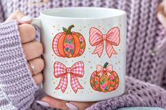 Coquette Pumpkin, Fall Floral Pumpkins PNG Product Image 3