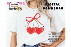 Retro Coquette Heart Cherries PNG with Red Ribbon Bow Product Image 3