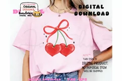 Retro Coquette Heart Cherries PNG with Red Ribbon Bow Product Image 4