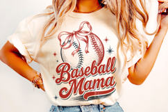 Retro Baseball Mama PNG, Baseball Coquette PNG, Baseball Mom Product Image 1