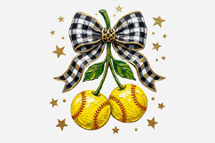 Coquette Softball Bow Cherries Png Product Image 1