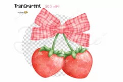 Coquette strawberries ribbon bow watercolor png Product Image 5