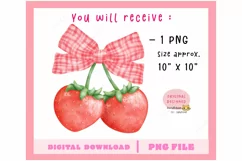 Coquette strawberries ribbon bow watercolor png Product Image 3