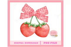 Coquette strawberries ribbon bow watercolor png Product Image 2