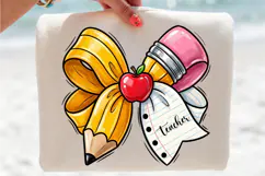 Coquette Teacher Pencil Bow PNG, Custom Teacher Png Product Image 3