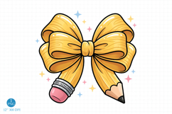 Coquette Teacher PNG, Pencil Bow School Design Product Image 1