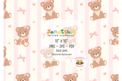 Coquette Teddy Bear Seamless Pattern PNG, UV DTF printable Product Image 1
