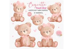 Coquette Teddy Bear PNG, Trendy Retro Vintage Bear with bow Product Image 1