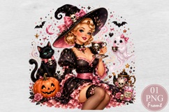 Coquette Witch Tea Party PNG, Pink Halloween Sublimation Product Image 1