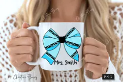 Blue Crayon Coquette Bow PNG | Back To School PNG Product Image 2