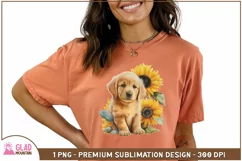 Golden Retriever watercolor puppy sunflower sublimation png Product Image 5