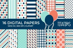 Coral and Blue Digital Papers