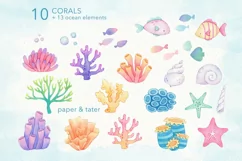 Coral and Seaweed Watercolor Clipart, Underwater Scene PNG Product Image 4