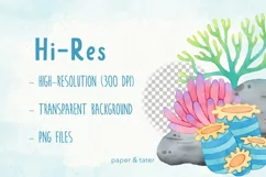 Coral and Seaweed Watercolor Clipart, Underwater Scene PNG Product Image 5
