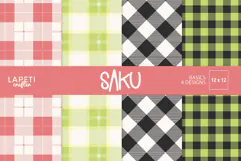 Coral and cream plaid digital paper with classic check pattern