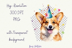 Birthday Corgi Watercolor Clipart Corgi Party Hat Product Image 2