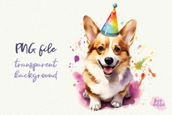 Birthday Corgi Watercolor Clipart Corgi in Party Hats Product Image 1
