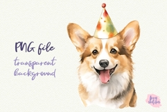7 Birthday Corgi Watercolor Clipart Corgi in Party Hats Product Image 3