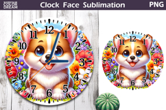 Corgi Clock Face| Dog Floral Clock Sublimation Product Image 1