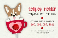Corgi Dog. Valentine Lollipop Holder. Paper Craft Template for cutting machines