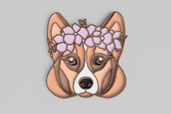Pet Portrait Laser Cut File - Floral Dog - Corgi Product Image 5