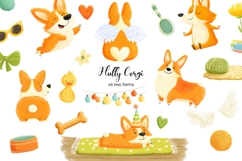 Watercolor cute corgi clipart. Fluffy corgi PNG Product Image 1