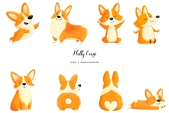 Watercolor cute corgi clipart. Fluffy corgi PNG Product Image 2