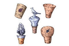 Hand drawing various natural cork wine bottle stoppers Product Image 1
