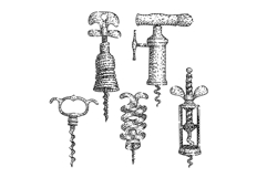 Hand drawn collection of vintage wine corkscrews Product Image 1
