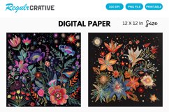Cosmic Floral Embroider Digital Paper, Cosmic Floral Pattern Product Image 1