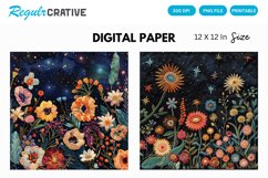 Cosmic Floral Embroider Digital Paper, Cosmic Floral Pattern Product Image 1
