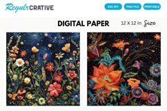 Cosmic Floral Embroider Digital Paper, Cosmic Floral Pattern Product Image 1