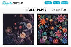 Cosmic Floral Embroider Digital Paper, Cosmic Floral Pattern Product Image 1