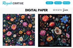 Cosmic Floral Embroider Digital Paper, Cosmic Floral Pattern Product Image 1