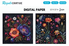 Cosmic Floral Embroider Digital Paper, Cosmic Floral Pattern Product Image 1