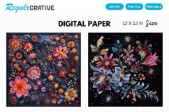 Cosmic Floral Embroider Digital Paper, Cosmic Floral Pattern Product Image 1