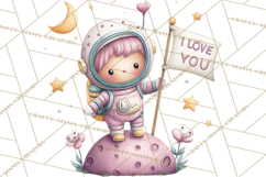 Little Astronauts Clipart PNG, Cosmic Valentine Clip Art Product Image 4