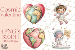 Little Astronauts Clipart PNG, Cosmic Valentine Clip Art Product Image 1