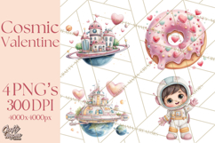 Little Astronauts Clipart PNG, Cosmic Valentine Clip Art Product Image 1