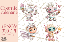 Little Astronauts Clipart PNG, Cosmic Valentine Clip Art Product Image 1