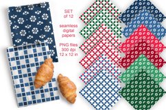 Cottage Flowers and Checks Seamless Patterned Papers PNG
